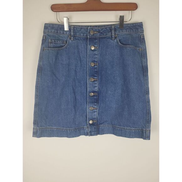 Loft Skirt 6 Womens Mid Length Medium Wash Buttonfly Pockets Summer Denim - Picture 1 of 8